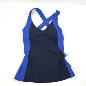 Lululemon Long Breath 2 in 1 Tank, Navy Blue Tank Top Yoga Shirt US Size 4